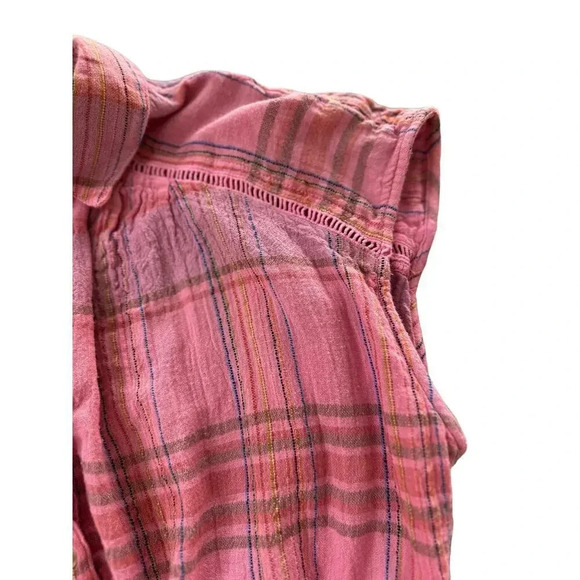 Pilcro Women's Pink Sleeveless Collared Plaid Button-Up Shirt Size Small - Picture 3 of 4